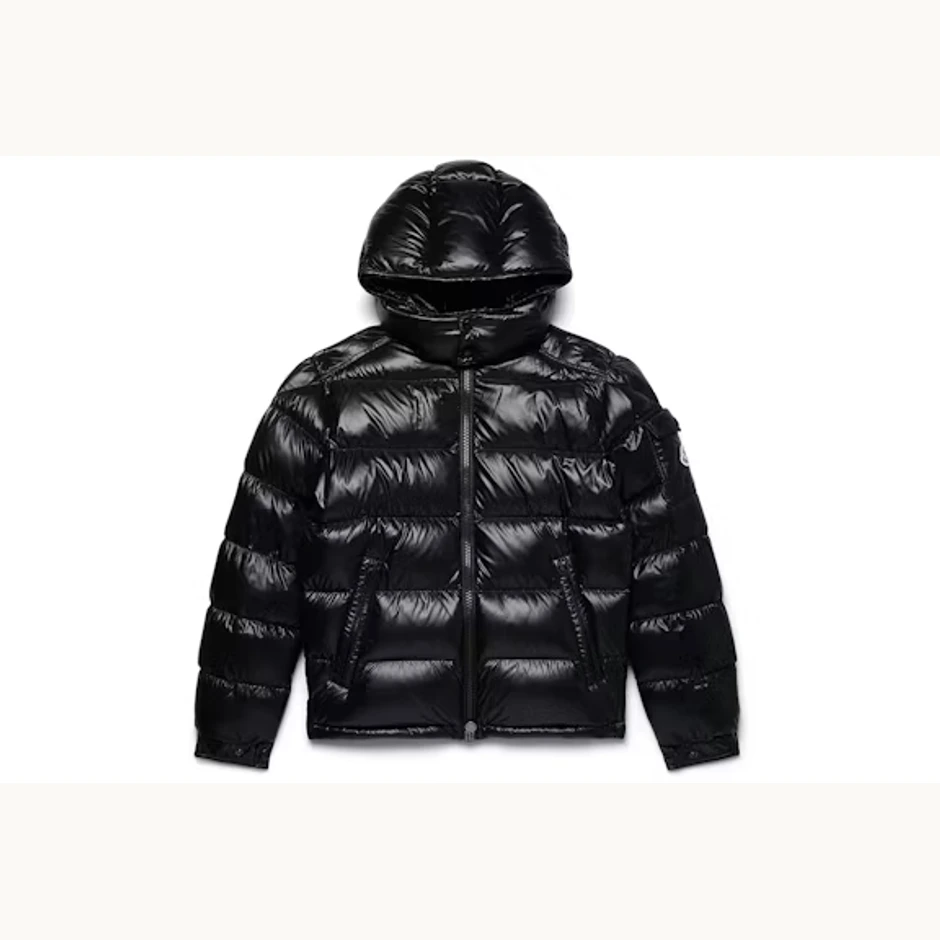 Черно Moncler Maya късо пухено яке